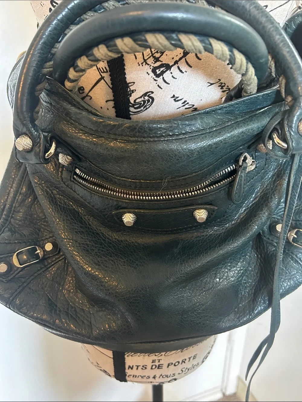 Balenciaga Dark Green Leather Shoulder Bag